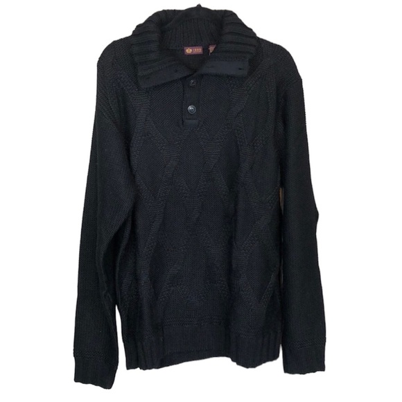 IZOD NWT Black Wool Blend Cable Knit Half Button Down Sweater size XL - Picture 1 of 8